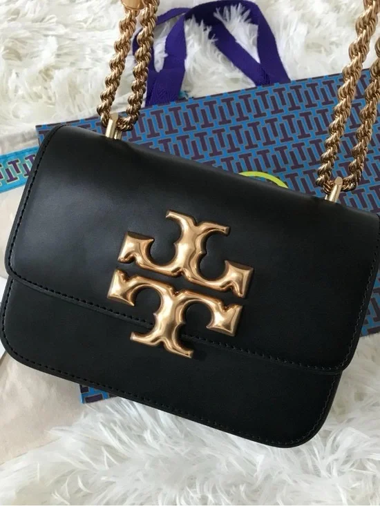 Tory Burch Black Shoulder Bag with Gold Logo and Chain - Picture 9 of 11